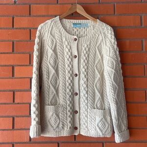 Vintage 80’s John Molloy Irish Wool Cable Knit Cardigan Sweater Made in Ireland